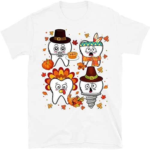 Среќна стоматолошка кошула на Денот на благодарноста, стоматолошка тиква, стоматолошки состав на Денот на благодарноста, екипа на забите, благодарна