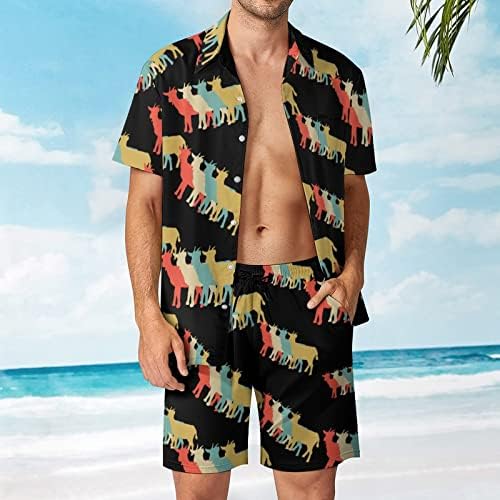 Коза Силуета за мажи со 2 парчиња облека од 2 парчиња Хавајско копче надолу со кошула со краток ракав и костуми за шорцеви