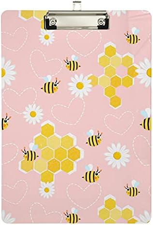 Дејзи Цвет Пчела Розова Пластични Клипборди 12 х 9, Табли Со Исечоци Со Големина На Букви Стардард Со Метален Клип Што Може