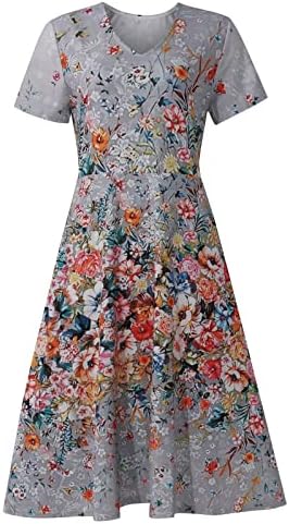 Летните фустани на Зефотим за жени 2023 Краток ракав/без ракави цветни V вратот миди фустан модни обични текови фустани