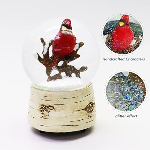 Моменти во времето Божиќно таблети декор, музичка кутија за ветерници Снежен глобус со кардинал, вртење на вода