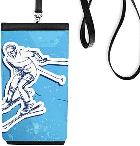 Зимска спортска скијачка акција илустрација Телефонска чанта чанта што виси мобилна торбичка црн џеб