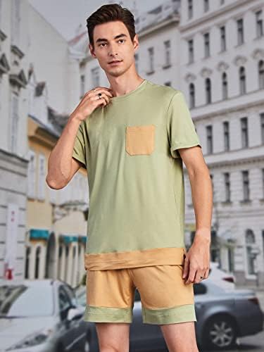 NIBHZ облека со две парчиња за мажи мажи во боја-блок џеб закрпи и шорцеви за полите