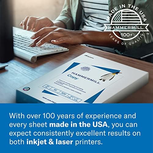 Хартија за печатач Хамермил, преднасочна хартија за копирање од 24 lb, реми за копирање од 8,5 x 14-10 - 96 светла, направена