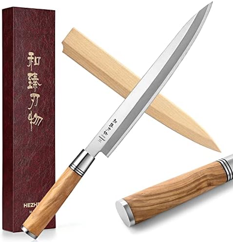Нож со сашими од 270мм, јапонски стил фалсификуван челик Јанагиба, нож за суши нож за филе за сечење лосос, рачка со маслиново дрво во форма