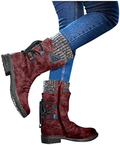 Аиху жени сандали чизми за глуждот за жени термички патент ретро-потпетица ретро-чипка со средно-телевизори зимски снежни чизми