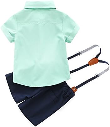 Hywer 2 парчиња облека за бебиња поставува памучен џентлмен костум со кратки ракави кошула + bowtie + кратки суспензии