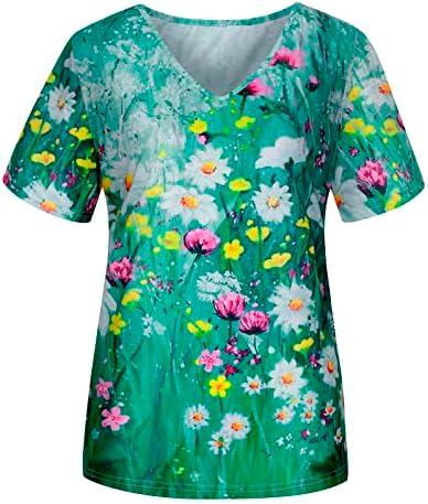 Блуза жени есен лето кратко ракав, памучен цвет, графички лабава лабава вклопена опуштена врвна маичка за девојчиња А3 А3