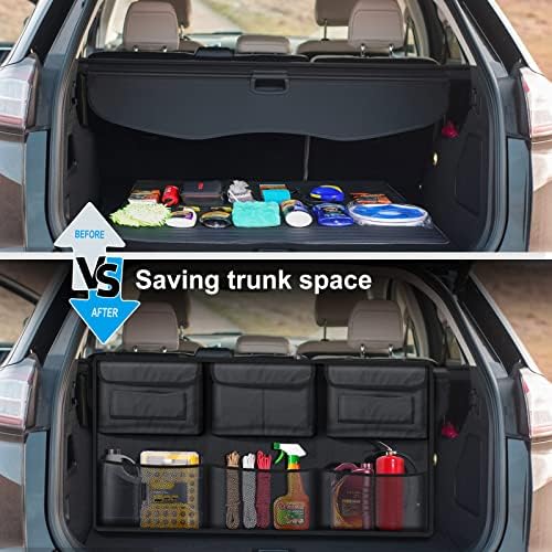 Голем организатор на багажникот за автомобил, надградба на торби за складирање на задното седиште со 6 големи џебови, организатор на задно