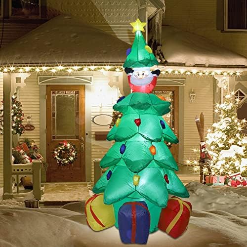 yofit 8 ft надувување новогодишно дрво со pop -up Santa & подароци кутии, разнесе декорација Божиќно дрво со LED светла, совршено за затворен