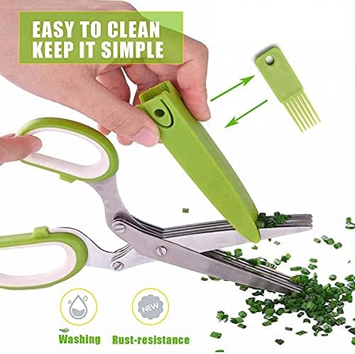 Кујнски ножици за ножици на кујни - повеќенаменски ножици за сечење со 5 сечила од не'рѓосувачки челик, јута торбички и безбедносно