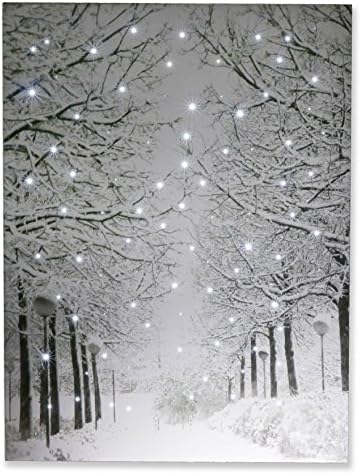 Умни креации 16 x 12 инчи Божиќно предводена wallидна платно уметност дома, осветлете ја батеријата управувана снежна зимска