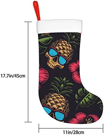 Аугенски Божиќни чорапи Хаваи Ананас череп Цветен двостран камин што виси чорапи