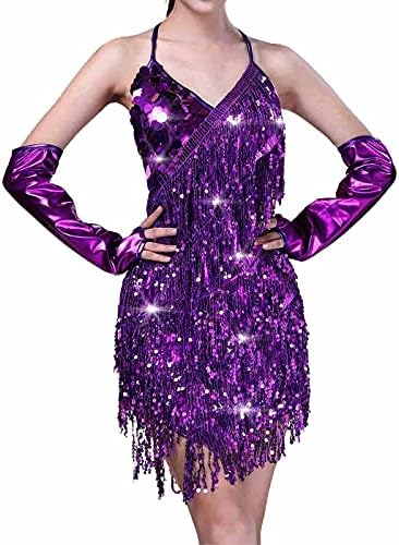 Drecode sequin fringe здолниште фустан сјај за сјај со здолниште на здолниште, рива вселенска каубојка облека карневалска забава