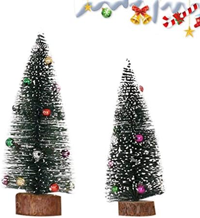 Амосфун 2 парчиња Вештачки Мини Новогодишни Елки Сисални Дрвја Со Дрвена Основа Четка За Шишиња Дрвја За Сам Занаети Божиќен Декор За Трпеза