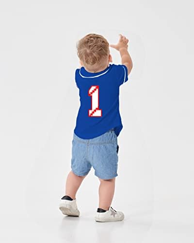 Бебе момчиња 1 -ви роденден Бејзбол кошула Дебитант на едногодишна облека за облека за кратко копче за кратко копче