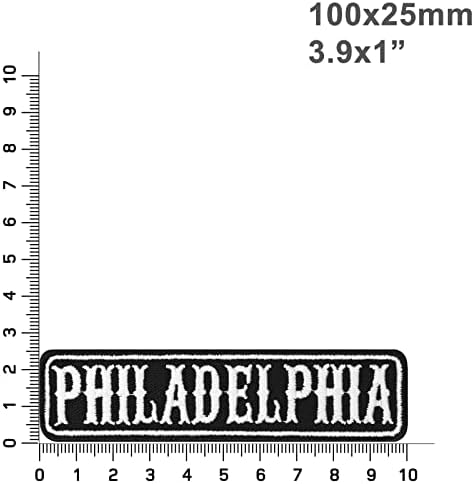 Biker Patch Biker Rankpatch Philadelphia Patch Patch Applike за шиење или железо на | Значка на САД за сите ткаенини и кожа | Налепница за облека | 3,94x0.98 in