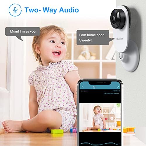 Tovendor Mini Smart Home Camera, 1080P 2.4G WiFi Security Camera Speic Angle Baby Baby Pet Monitor со двонасочен аудио, складирање