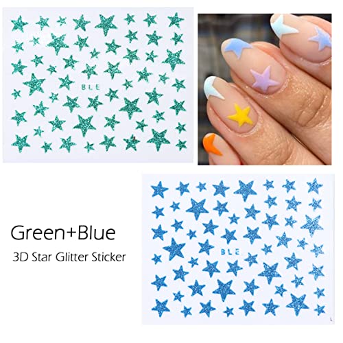 10 парчиња 3Д налепници за сјај за нокти за материјали за уметност на ноктите Спарли starsвезди налепници за нокти за само-лепете ги декларациите
