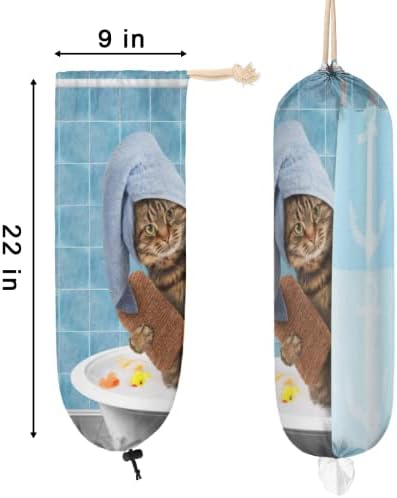 Смешен Држач За Пластична Кеса За Мачки За Бања, Симпатичен Организатор На Пластична Кеса За Монтирање На Ѕид За Мачки Со Врвки За Чување