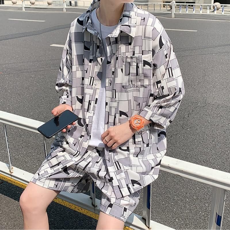 N/А летен човек поставува обични кошули и шорцеви за печатење на графити унисекс преголема облека со кратки костуми за улична облека