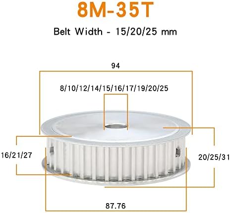 Axwerb Professional 2PCS 8M-35T Belt Pulley, Bore Size 8/10/12/11/11/16/17/19/10/20/20мм ширина 16/21/27мм тркала од макара на меурчиња 8мм