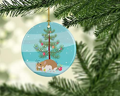 Богатства на Каролина CK4457CO1 Турски хрчак Среќен Божиќен керамички украс, украси за новогодишни елки, висечки украс за Божиќ, празник, забава,