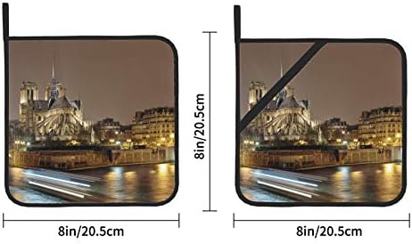 Ознака зграда Нотр Дам де Париз Топла подлога за отпорни на топлина држачи со џебови 2 парчиња држачи за тенџере за кујна 8 × 8 инчи
