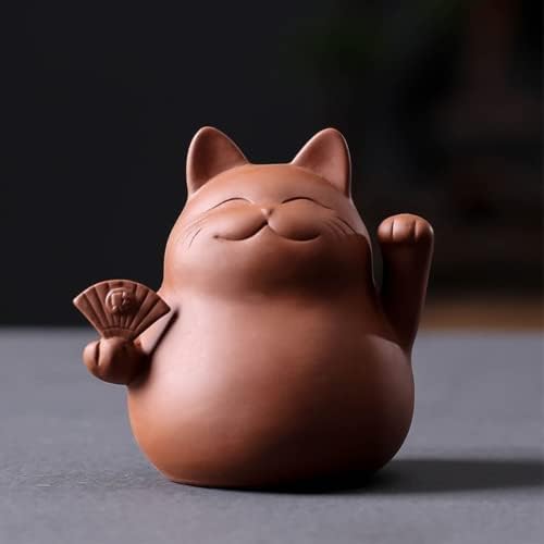 Xialon 3.5 Среќен мачки чај чај ПЕТ десктоп украси рачно изработени керамичко богатство богато чај додатоци за миленичиња