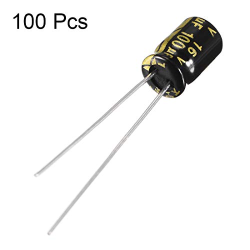 Uxcell Алуминиум радијален електролитски кондензатор со 100UF 16V 105 Целзиусови живот 2000h 5 x 7 mm црна 100 парчиња