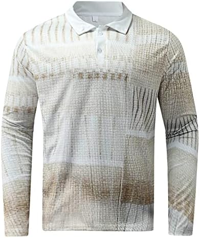 XZHDD Поло кошули за мажи, дигитални предни плочи со долги ракави, предни плочи, кои се вртат јака од јака, обични кошули врвови