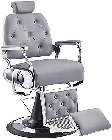 Барбер стол со тешки хидраулични столчиња за берберинг титан во сива боја - 2 пакувања