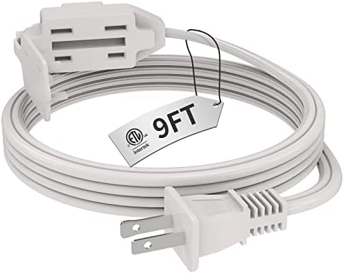 Вметнуван затворен бел кабел за продолжување 9 стапки, кабел за продолжување на домаќинството со 3-излез, 2 шраф, 16 мерач, 3 поларизирани