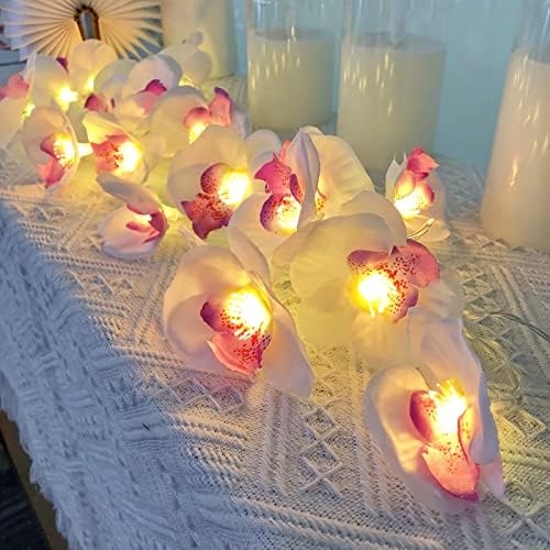 9.8ft 20 LED вештачки фаланопсис светла орхидеја самовила светло со 8 режими оддалечени за Денот на вineубените, свадба, соба, градина, Божиќ,