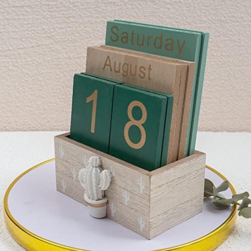 Нотакија постојан календар, дрвен календар за додатоци за домашни канцеларии за гроздобер календар на дрво блок