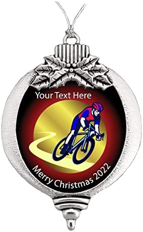 Велосипедист велосипедист велосипед Божиќ украс Изберете снежна снегулка или сијалица Изберете го вашиот текст