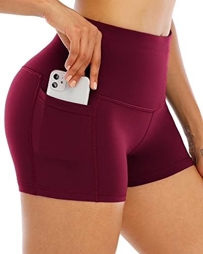 Lzyvoo Spandex шорцеви за жени со џебови, женски високи половини со јога тренингот плен шорцеви