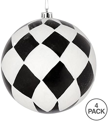 Викерман 4,75 Црна топка со бел дијамантски сјај Божиќен украс, 4 по торба
