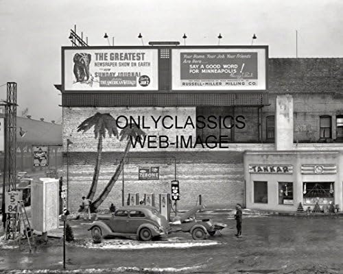 Самокласија 1937 година Минеаполис МН Тангар бензинска пумпа Фото Гулак Пиво -знак за пиво Билборд