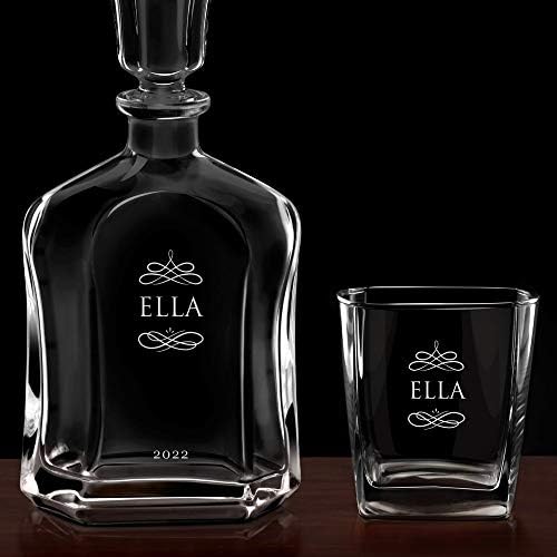 Мавертон виски карафе + 4 чаши со гравирање - 23 фл оз. класични духови декантер за неа - 10 fl oz очила за жени-виски сет-За Роденден-Персонализирани