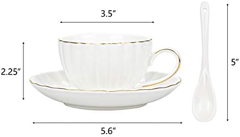HEDUME 18 PCS чаша чаша сет, 5oz еспресо чаши со чинии и лажици, капучино чаши со злато трим британски чаши за кафе за специјализирани пијалоци
