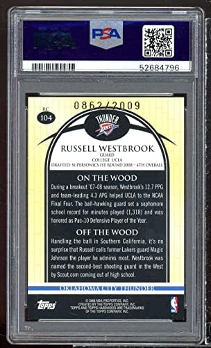 Русел Вестбрук Дебитант картичка 2008-09 Топс тврдо дрво стои 104 ПСА 9