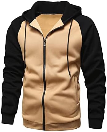 Лоодгао машка боја блок -качулка јакна со долг ракав Раглан Повторна палто за надворешна облека со џебови