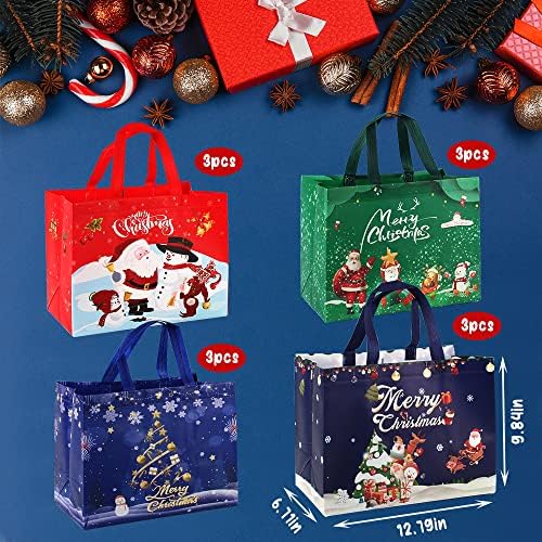 12 парчиња Божиќни Големи Торби За Торби, Големи Торби За Божиќни Подароци, 4 Дезени Празнични Торби За Еднократна Употреба Божиќни