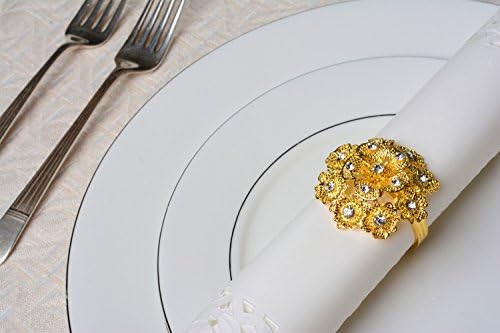 Сет од 2 елегантни, врвни квалитетни фракс дијамантски цвеќиња златни салфетки прстени за вечери, празници и свадби NR50352-G