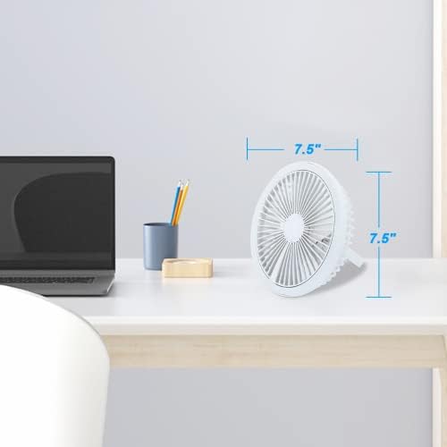Кунбоо 7 инчен 3-брзински преносен биро вентилатор со LED светло, мал вентилатор за тивка маса за спална соба, USB-вентилатор за полнење за