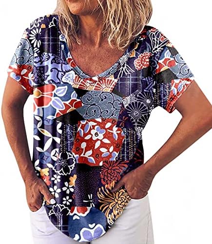 2023 Облека трендовски памук со краток ракав v вратот графички обичен блуза за дама есен летен врв S1 S1