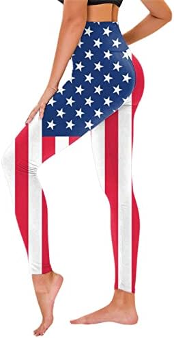 4 -ти јули високи хеланки за половината за жени со знаме на САД, кои трчаат хеланки Ултра мека четкана атлетска салата за теретани за атлетски теретани