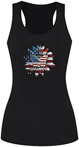 Lutенски летен резервоар е на врвот на патриотските маици на американско знаме на 4 -ти јули starsвезди и ленти без ракави, лабави врвови