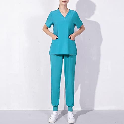 Licthione lupeенски солидна боја, медицински сестри, кои работат со кратки ракави со кратки ракави, со џеб тенок долг пантолона поставена